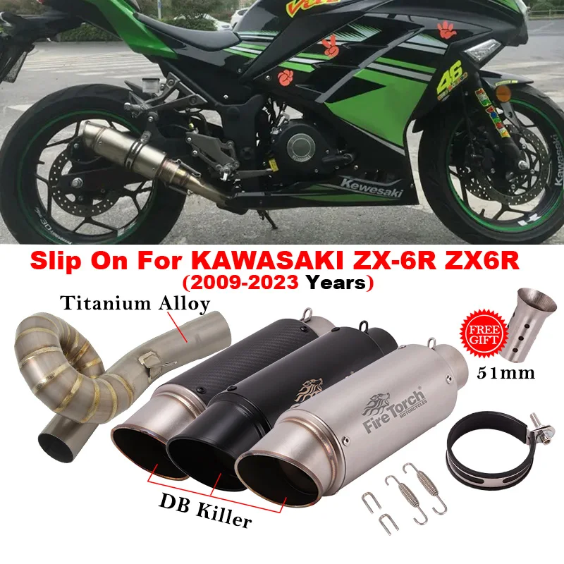 

Slip On For KAWASAKI ZX-6R ZX6R ZX 6R 2009 - 2023 Motorcycle GP Exhaust System Escape Middle Link Pipe With Muffler DB Killer