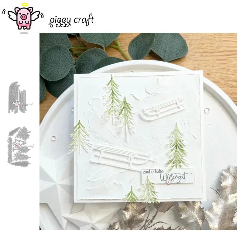 Piggy Craft Metall-Stanzformen, geschnittene Form, Weihnachtsbaum, Schlitten, Sammelalbum, Papier, Basteln, Messerform, Klingenstanzer, Schablonen