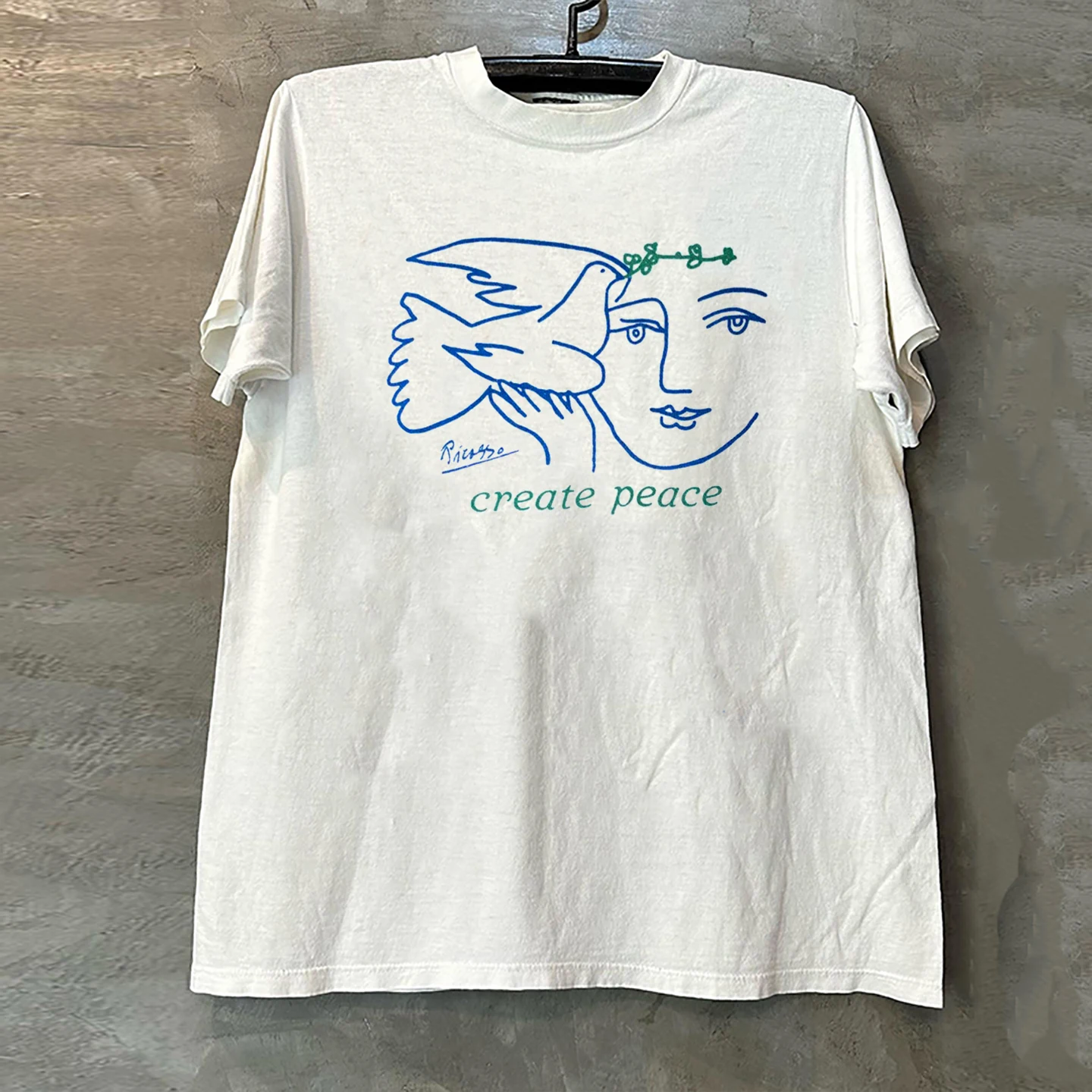Peace Design Short Sleeve T-Shirt American Style Small Collar Body Shirt Cotton Youthful Printed Loose Fit Summer Casual Tee