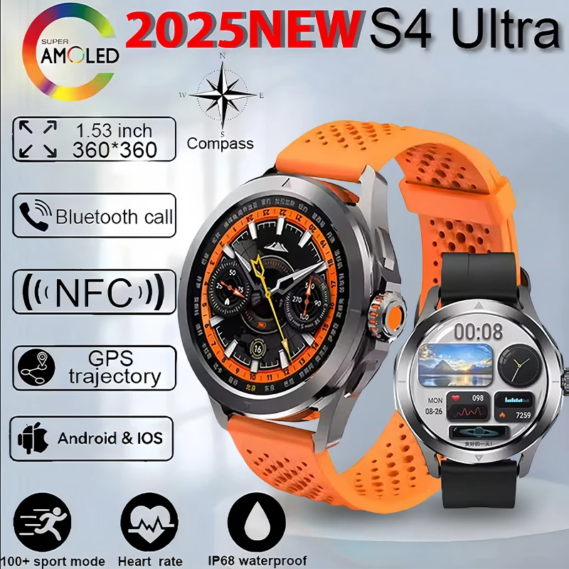 

For Xiaomi S4 Ultra Smart Bracelet Men Watch AMOLED HD Screen Bluetooth Call GPS Trajectory NFC Heart Rate Compass SmartWatches
