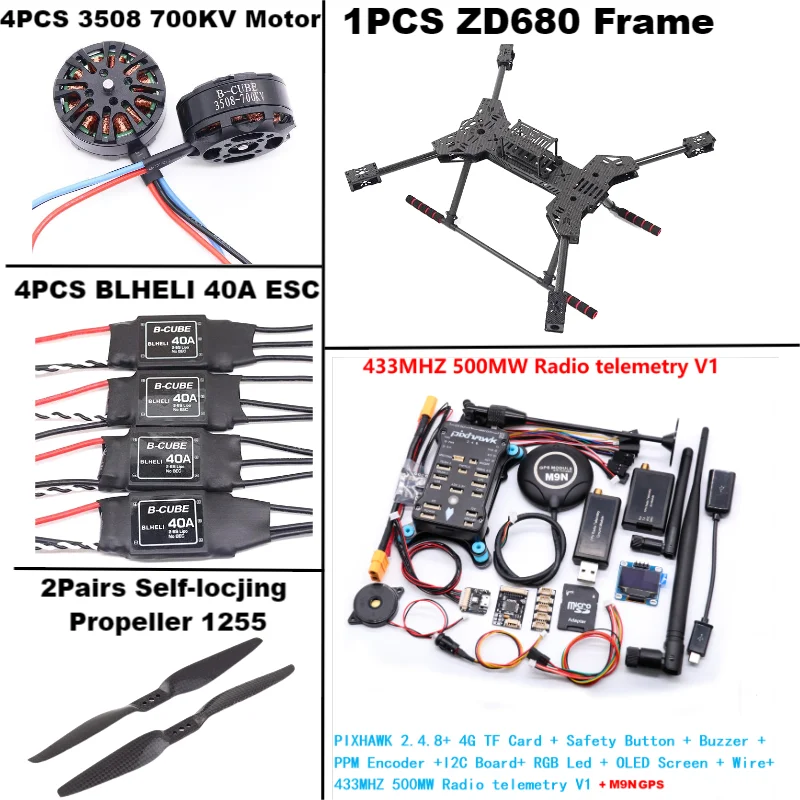 Nouveau ZD680 PIXHAWK2.4.8 M9N entièrement en Fiber de carbone hexa-rotor bras pliable Kit de cadre d'hexacopter pour Copter avec train d'atterrissage inflodable