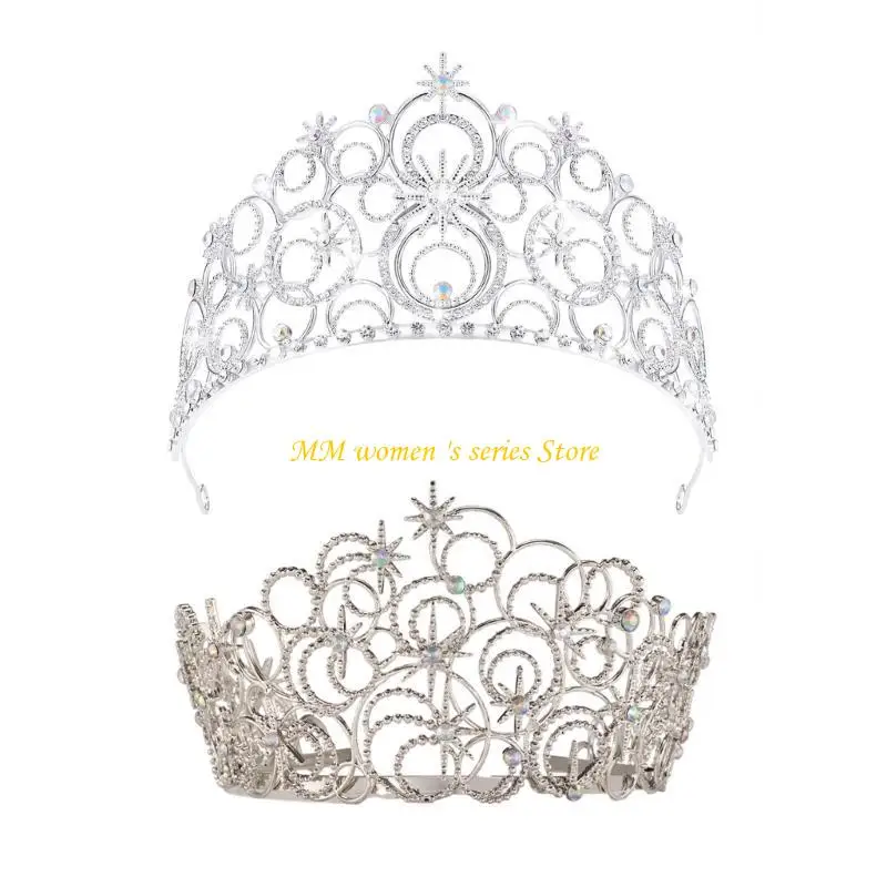 

Q39C Eye-catching Crown Headbands Elegant Crystal Birthday Headwear for Girls