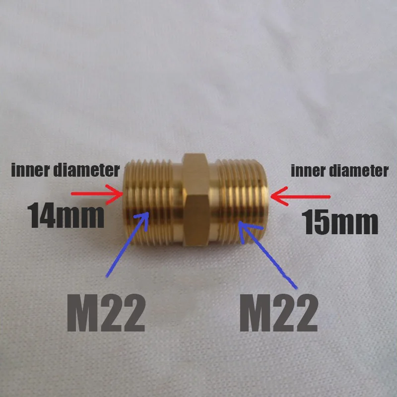 M22 Pressão Lavadora Mangueira Acoplador de Extensão, Rosca Macho Métrica, Adaptador De Montagem De Latão, 3 Modelos, 6000 PSI, M22, 14mm, 15mm