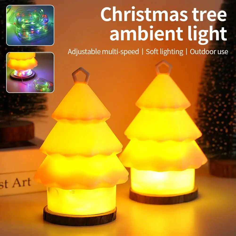 Silicone Christmas Tree Night Light With Hook 10m Storable String Light Rechargeable Cartoon Night Atmosphere Lamp