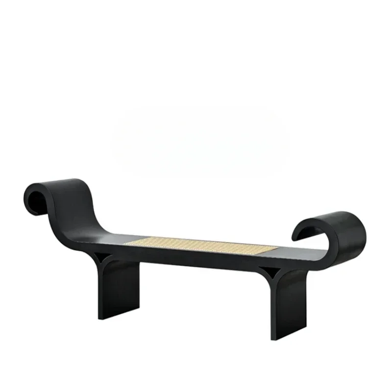 

Mid-Ancient Solid Wood Rattan Bed End Stool Creative Shoe Changing Stool