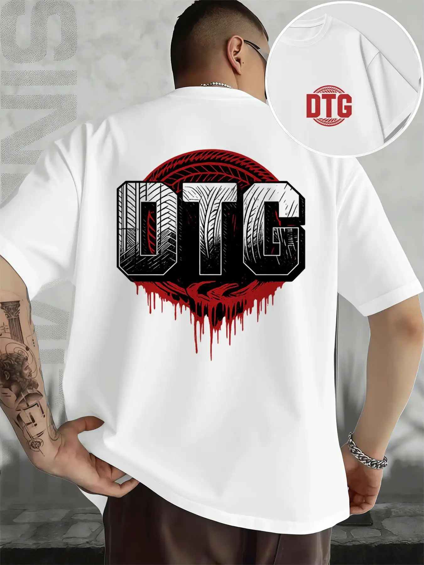 

DTG Graphic Casual Tee Shirt Men's Double-Sided printed Fashionable Casual Crew Neck 220gsm Pure Cotton T-Shirt