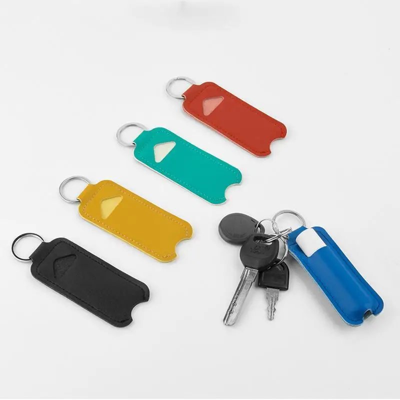 1Pcs PU Leather Lipstick Keychain Bag Colorful Key Holder Lip Balm Case Simple Keychain Holder