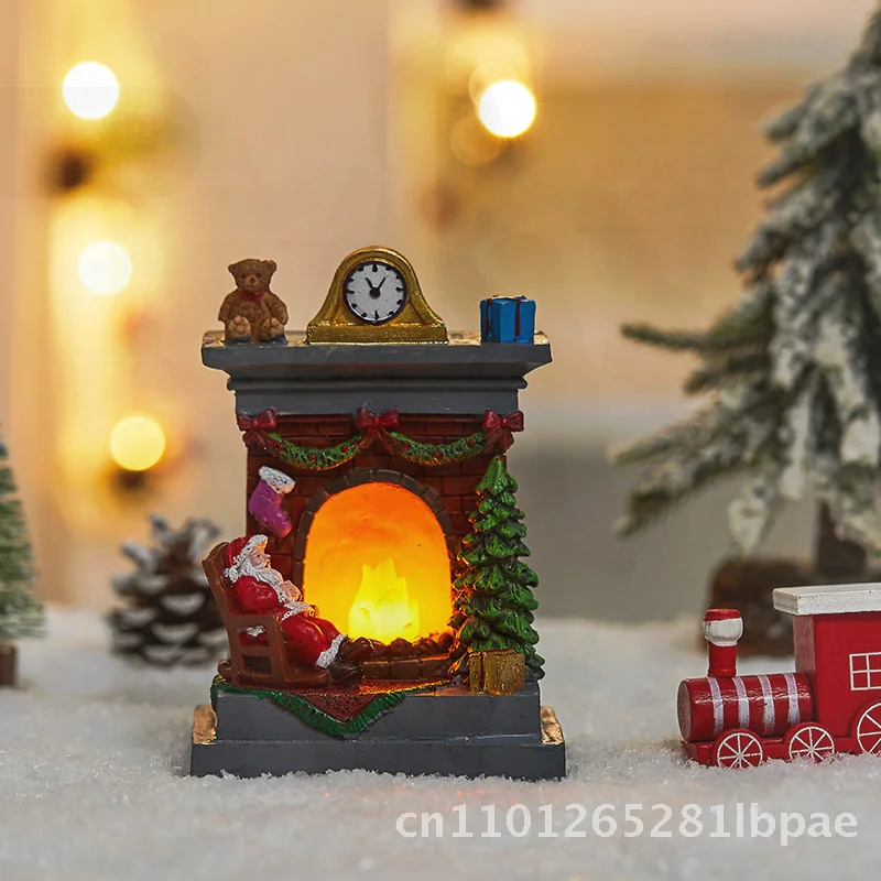 

Luminous Resin Christmas Ornaments Elderly Snowman Fireplace Night Light - Holiday Decorations Cartoon Style Christmas Gift