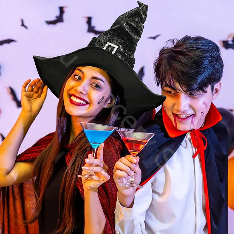 할로윈 마녀 모자 소품, 마녀 모자 소품, 검은 뾰족한 마녀 모자, 할로윈 파티 모자, 휴일 카니발 파티 코스프레 모자