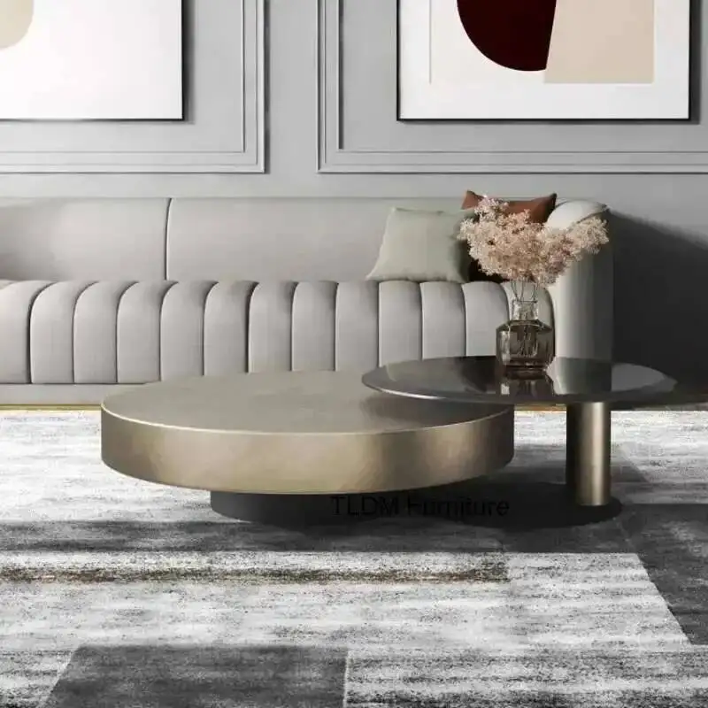 

Luxury Coffee Minimalist Home Tables Stainless Steel Designer Living Room Furniture Creative Italian Glass Round Side Table H