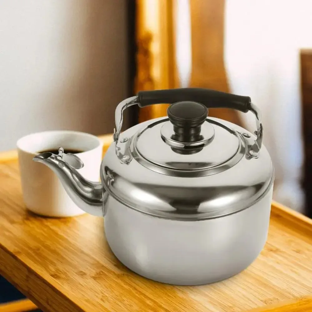 Large Capacity Stainless Steel Kettle Anti-scalding Handle Dust Cover Spout Whistling Kettle 1.6/3/5L Silver Teapot