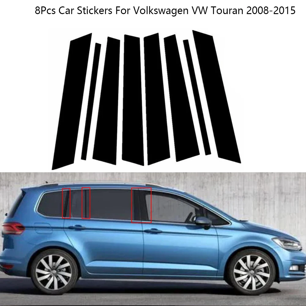 

8Pcs Carbon Fiber Black B C Pillar Middle Central Column PC Window Trim Decoration Stickers For Volkswagen VW Touran 2008-2015