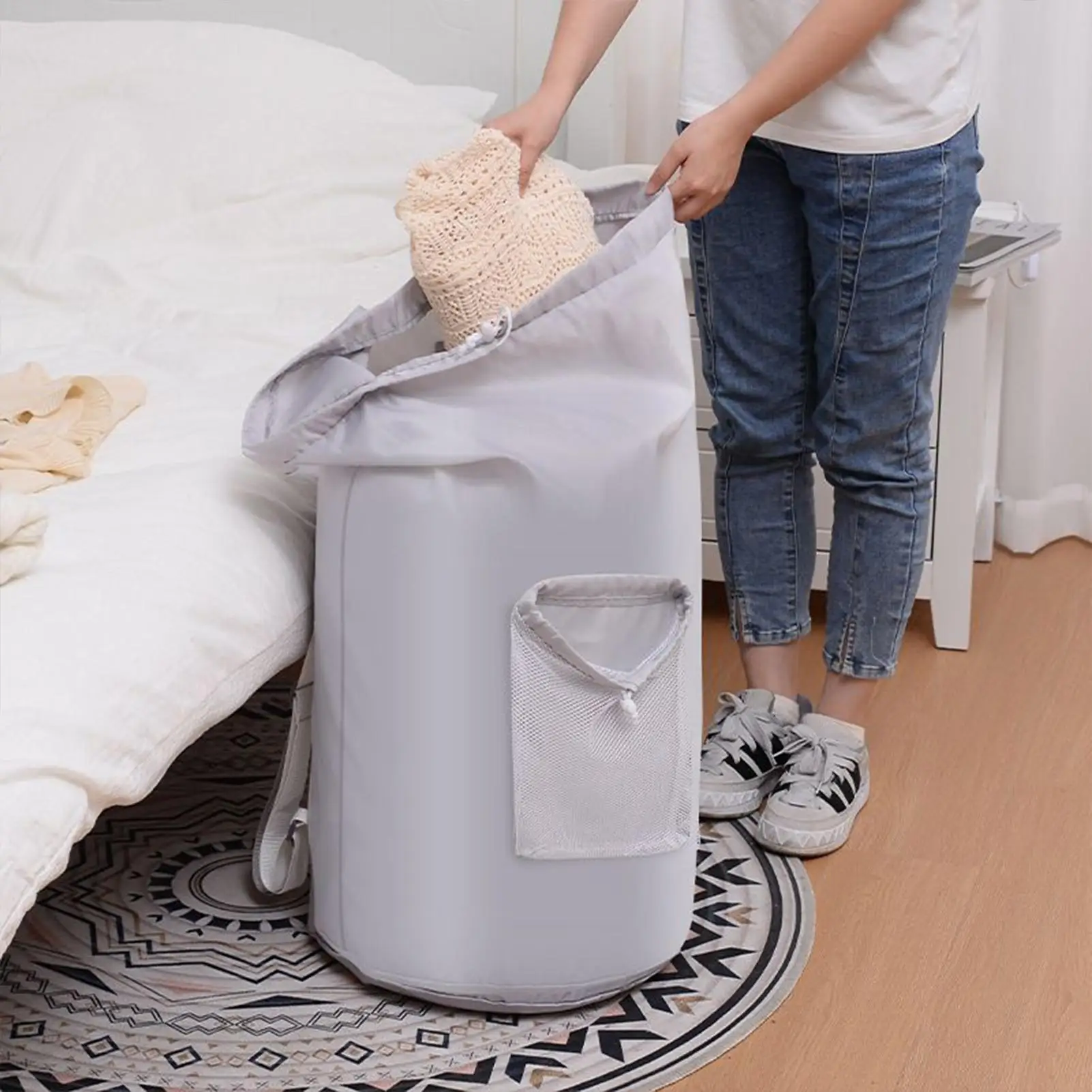 

Laundry Bag Backpack with Shoulder Straps Mesh Pocket Durable Nylon Backpack Clothes Hamper Bag with Drawstring Closure washable