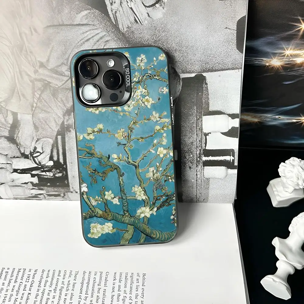 Van Gogh Art Painting Phone Case Matte Colored Silver For iPhone 15 16 14 13 12 11 Pro Max Plus XS X Shockproof Hard Cover