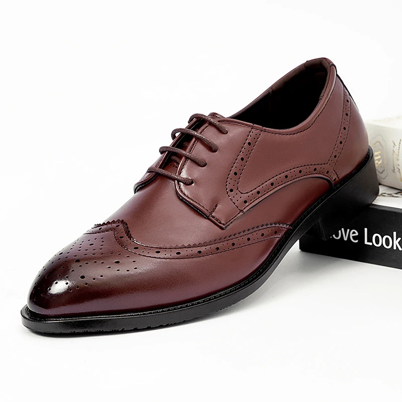 Men Wingtip Brogue Oxford Shoes, Glossy Leather Lace Up Formal Dress Shoes, Business Wedding Plus Size Footwear