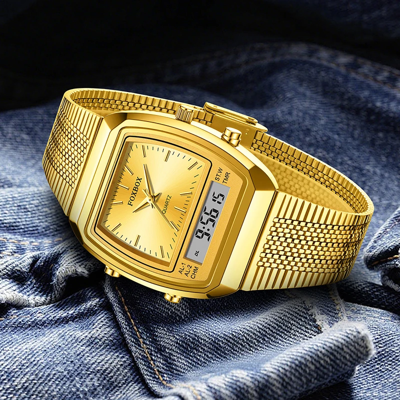 FOXBOX Gold Square Watch Women Top Brand Luxury Women's Bracelet Watch Fashion Elegant LED Backlight Waterproof Watch For Women