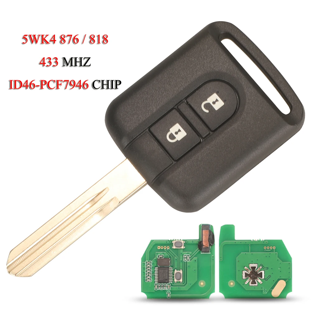 jingyuqin 10PCS/Lot 5WK4 876/818 Remote Car Key For Nissan Elgrand X-TRAIL Qashqai Navara Micra Note NV200 433Mhz ID46 PCF7946