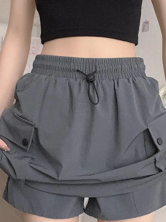 

Gray Workwear High Waist Wide Leg Half Skirt Thin Summer Women's Fashionable American Dry Short Design Sense Trendy Skirt