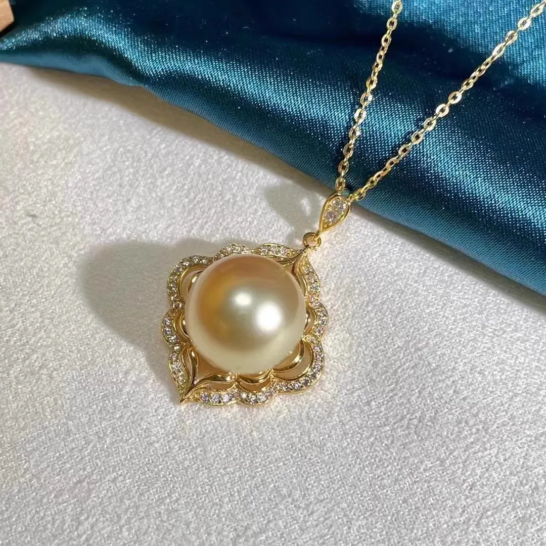 

Дизайнерское ОГРОМНОЕ AAA+ 11-12 мм Золотое круглое ожерелье с подвеской из жемчуга Южного моря 18 дюймов, серебро 925 пробы