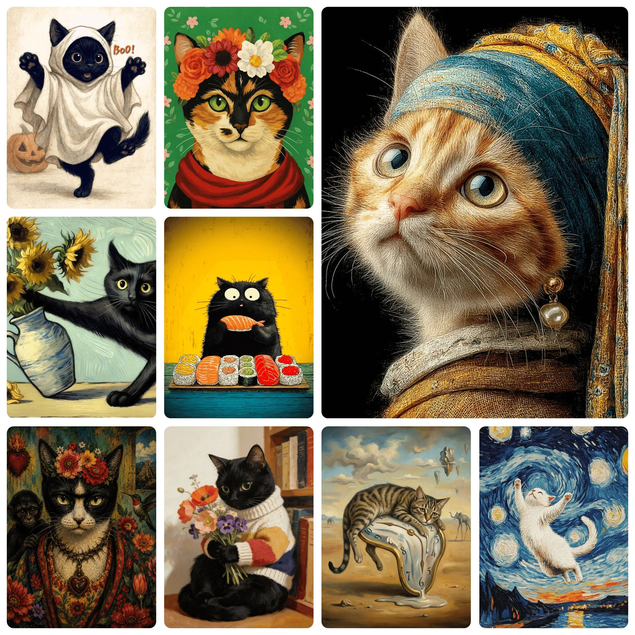 DIY Classic Famous Painting Inspired Cute Cat Collage Art Style Diamond Painting Mosaic Handmade Art Exquisite Home Decoration
