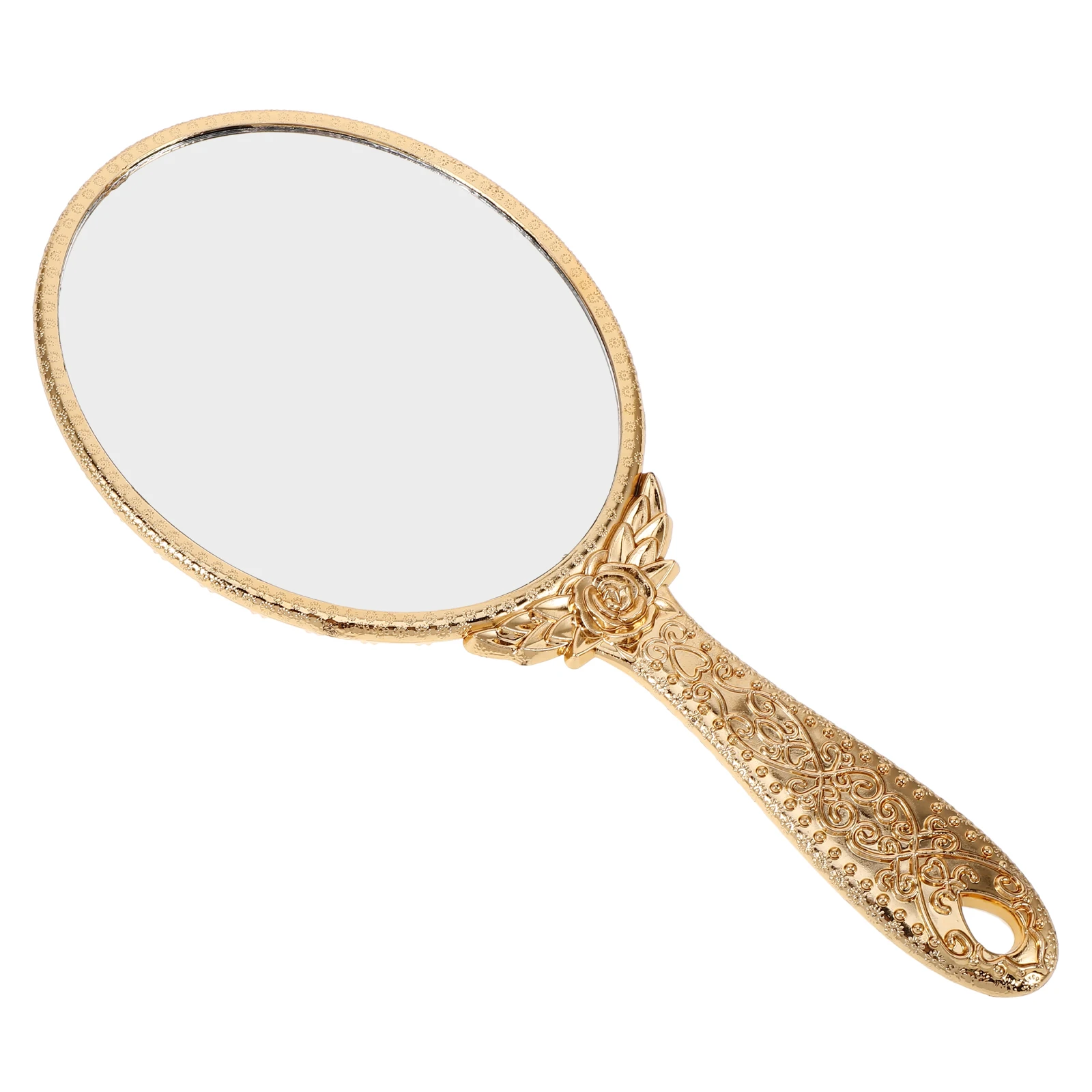 1Pcs Oval Handheld Mirror Rose Gold Retro Carved Frame Portable Makeup Mirror for Women Travel Compact Vintage Style