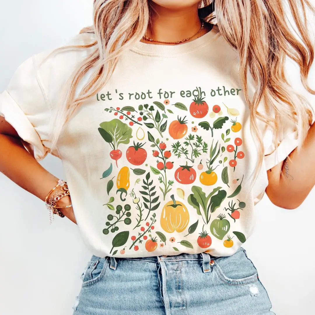 Let's Root For Each Other Vegetable Shirt, Botanical Garden Shirt, Tomato Turnip Veggie Lover Gift, Cottagecore Vegan Shirt