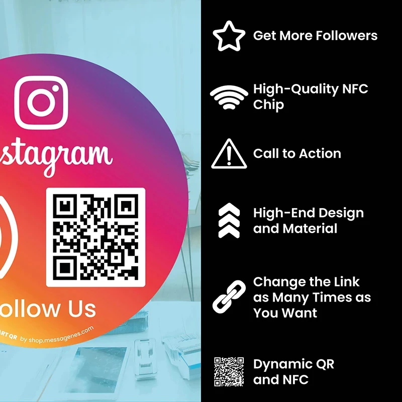 Custom Acrylic QR Code Sign Follow US on Instagram NFC Tap Social Media Sign Google Review Facebook Card Business Display Plates