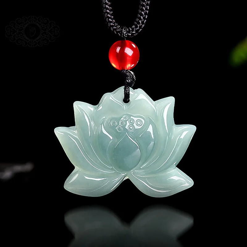 

Elegant Jade Blue Water Lotus Pendant, Natural A - Grade Jade, Graceful Jade Jewelry for Serenity