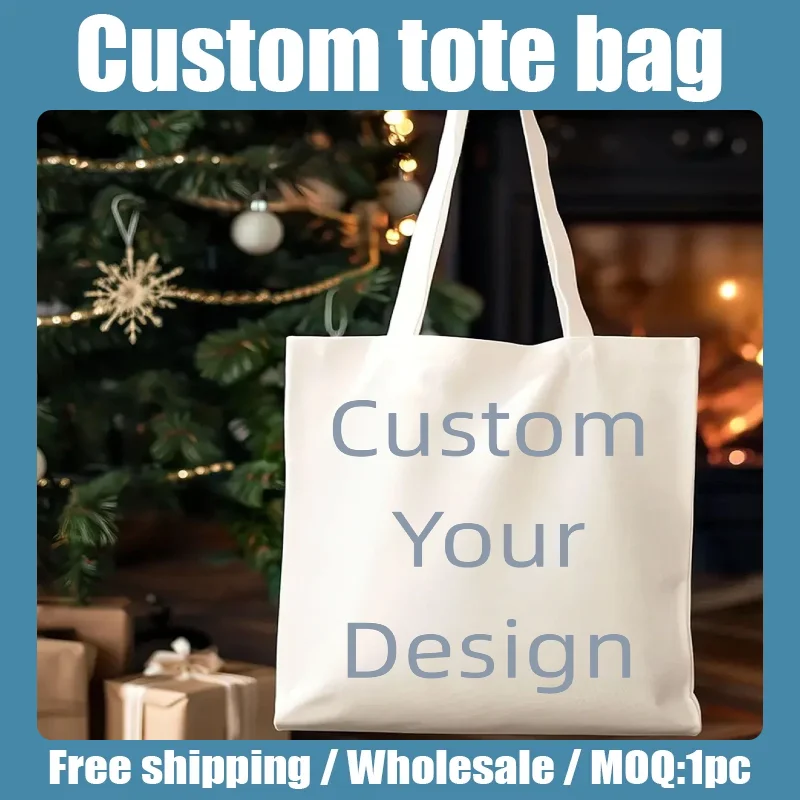 

10PCS Custom Logo PrintChristmas Canvas Handbag Christmas Cute Snowman Three Dwarfs Shopping Handbag Canvas Bag