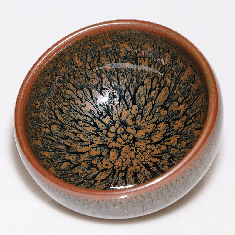 Jian zhan Pattriage Feature Tenmoku Tea Cup Natural Clay Glaze Fired in Kiln under 1300 Celcius Porcelain Tea Bowl