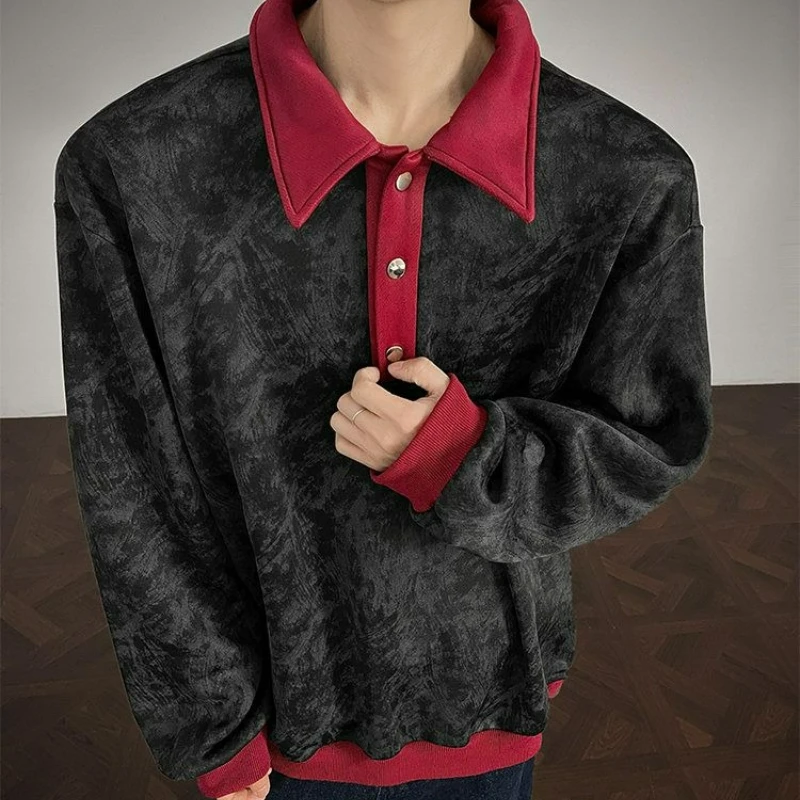 

2026Осенний новый стиль, модный крутой высококачественный пуловер с длинными рукавами, окрашенная в китайском стиле рубашка-поло на пуговицах для мужчин