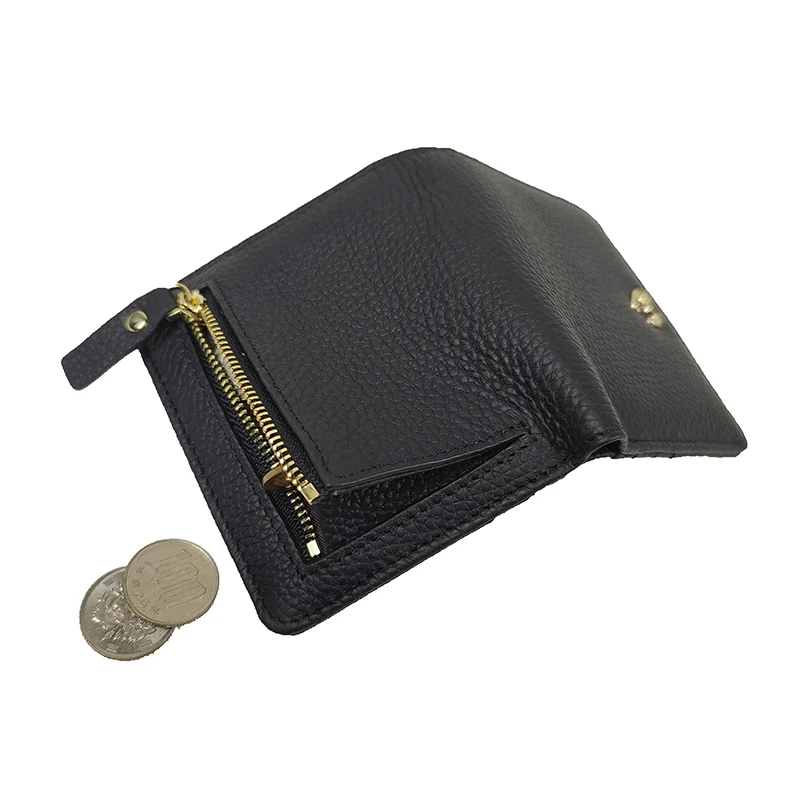 Genuine Cow Leather Heart Short Wallet Elegant Womens Wallets Fashion Ultra Thin Cowhide Card Credential Holder Coin Purse Bag