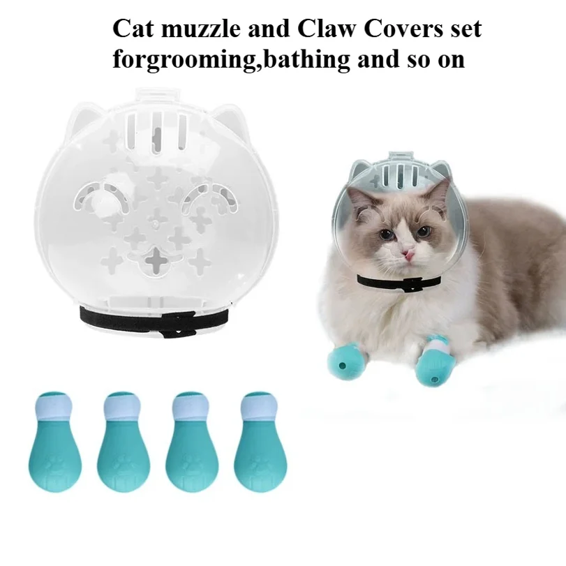 1 Ensemble de Harnais Anti-Morsure et Anti-Léchage pour Chat, Accessoire de Toilettage Respirant avec 4 Patins en Silicone