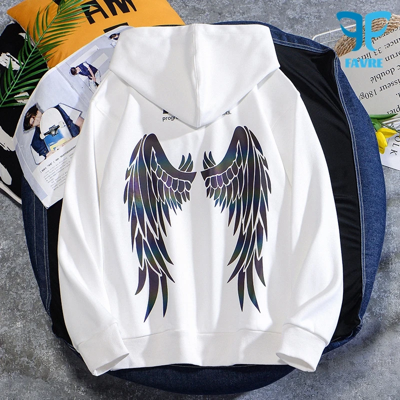 FAVRE Reflective Wings Sweatshirts Men Casual Y2K Loose Pullovers Women Personality All-match Tops Korean Version Couple Hoodies