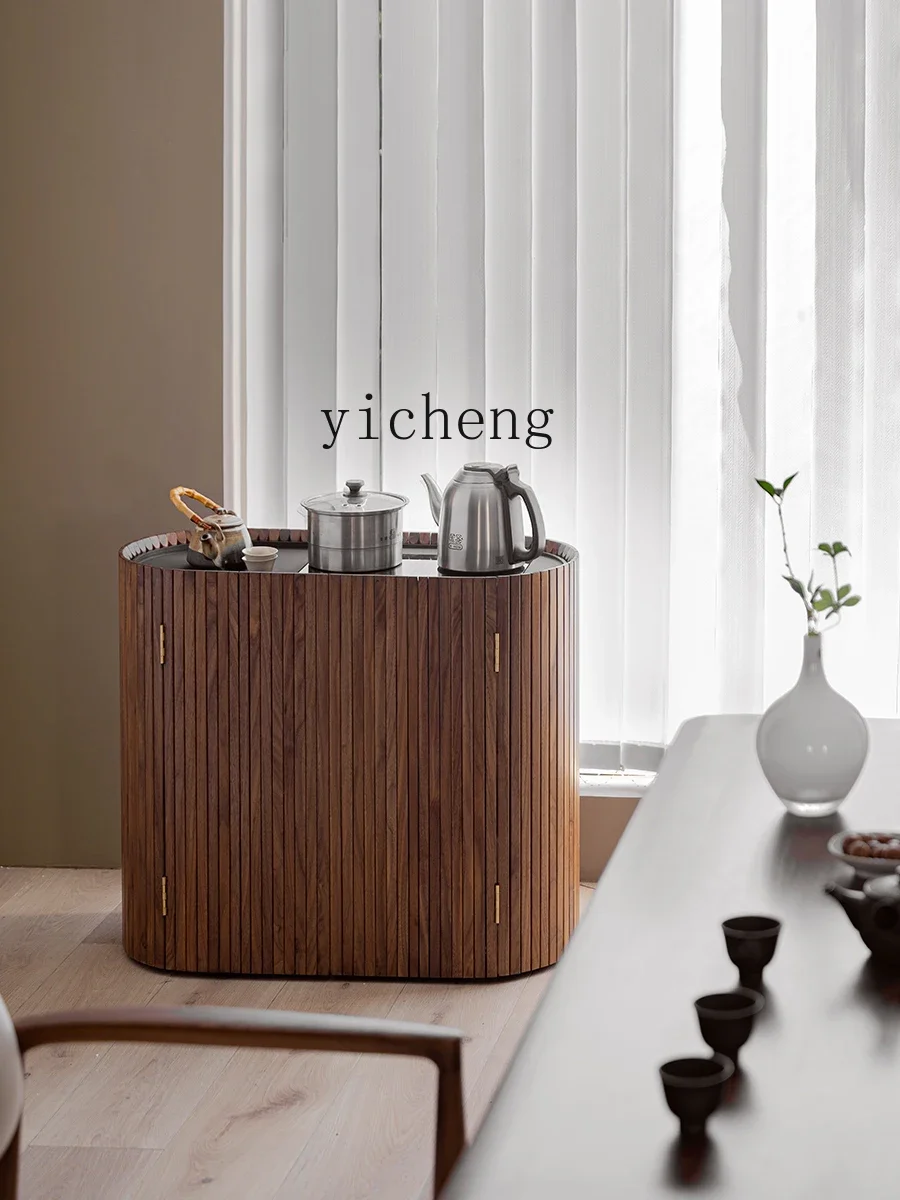 

Solid Wood Mobile Tea Cabinet Black Walnut Tea Side Counter Small Household Kettle Integrated Trolley Side Table