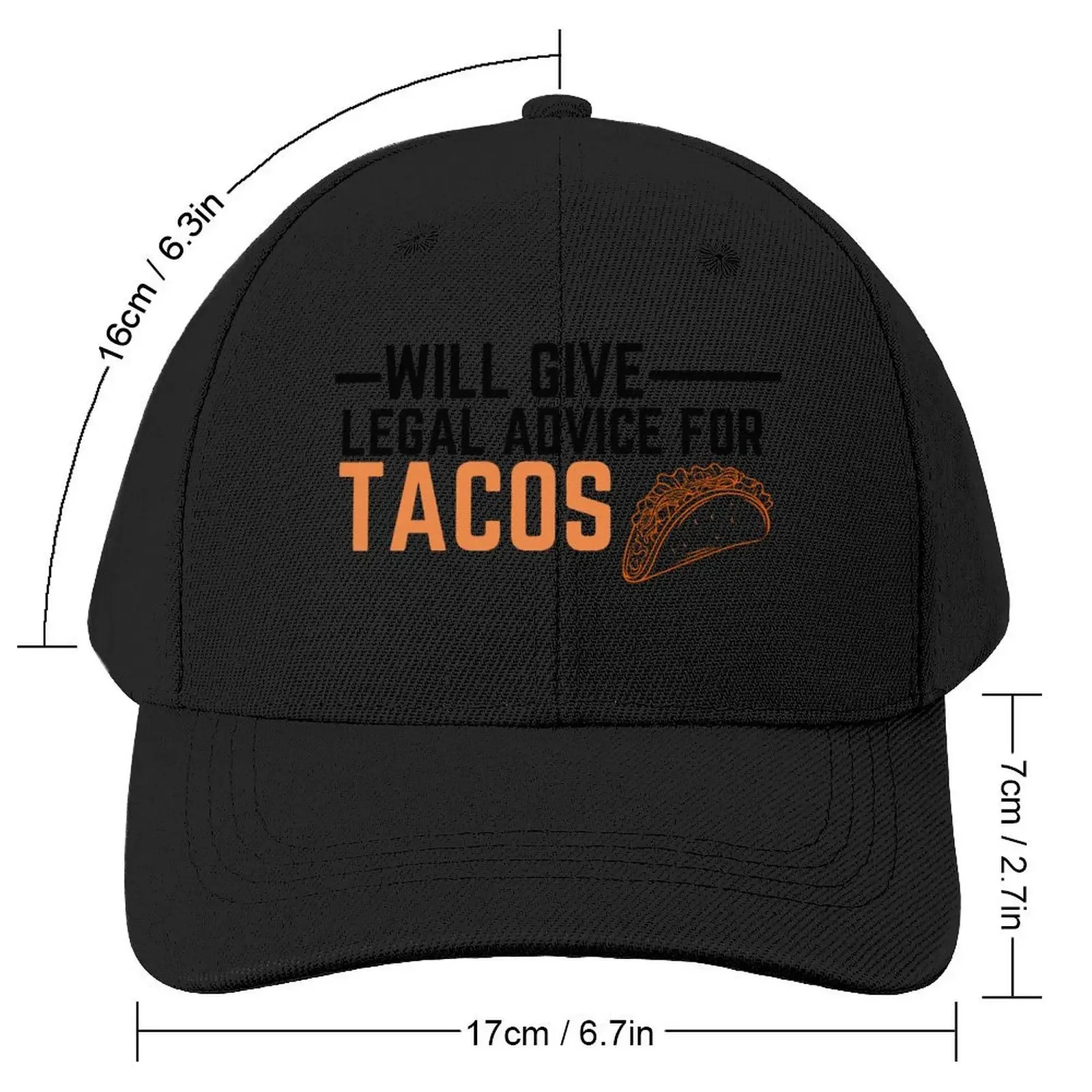 will give legal advice for tacos, Funny Lawyer tacos Quote Baseball Cap Luxury Brand western Hat Male Women's