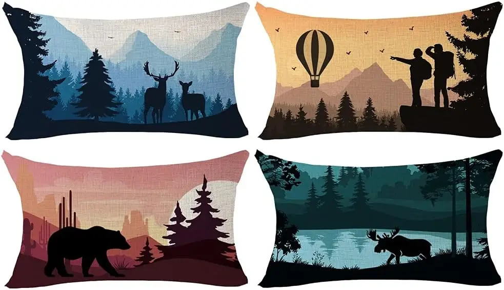 

Nice With Funny Camping Words Bears Deers Pine Trees Home Couch Sofa Decorative Cotton Linen Waist Lumbar Throw Pillow Case