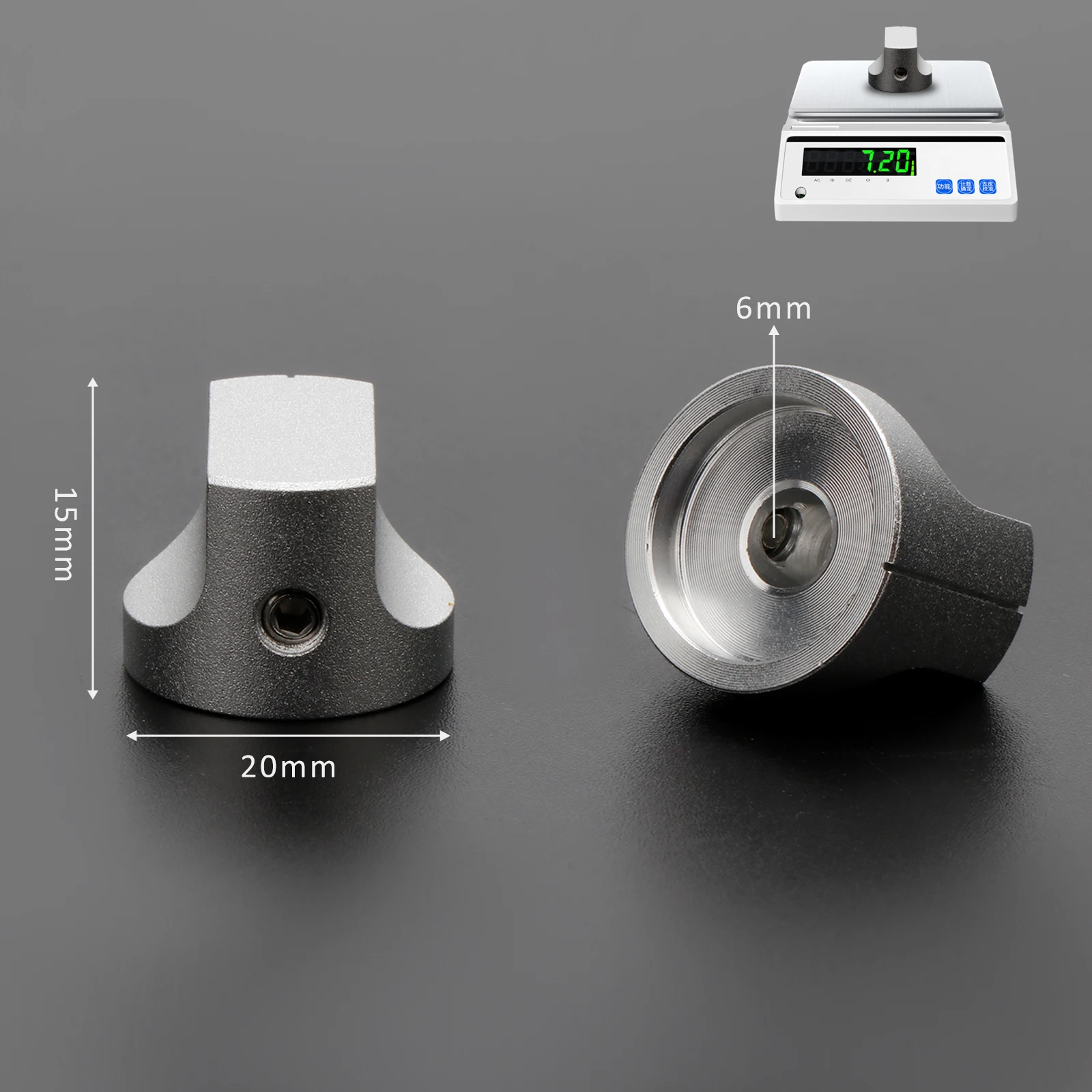 Kenop Volume Aluminium Penuh Padat Mesin Perak 20X15MM untuk Speaker CD DVD DAC Gitar AMP Kabinet Audio Mobil dengan Lubang 6MM