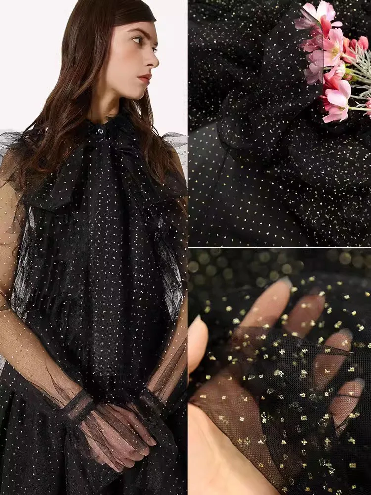 Black Hot Gold Dot Mesh Fabric Transparent Lace Gold Sprinkling Dress Sewing Accessories Handmade DIY Clothing Designer Fabric