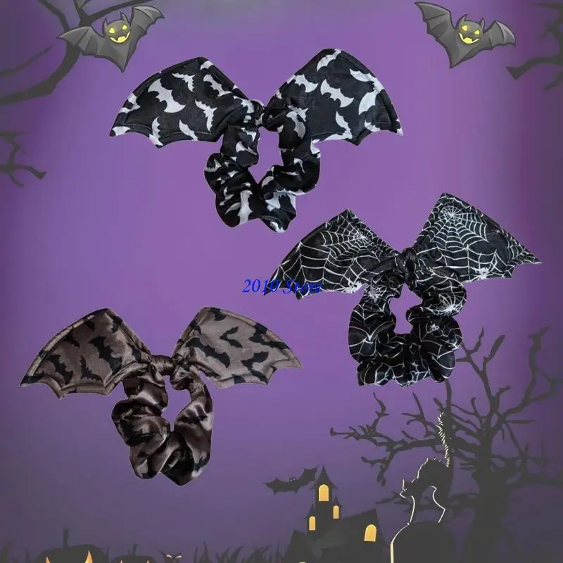 F3MF Cotton Bat Arachnid Hair Scrunchies Halloween Head Accessory For Women Child