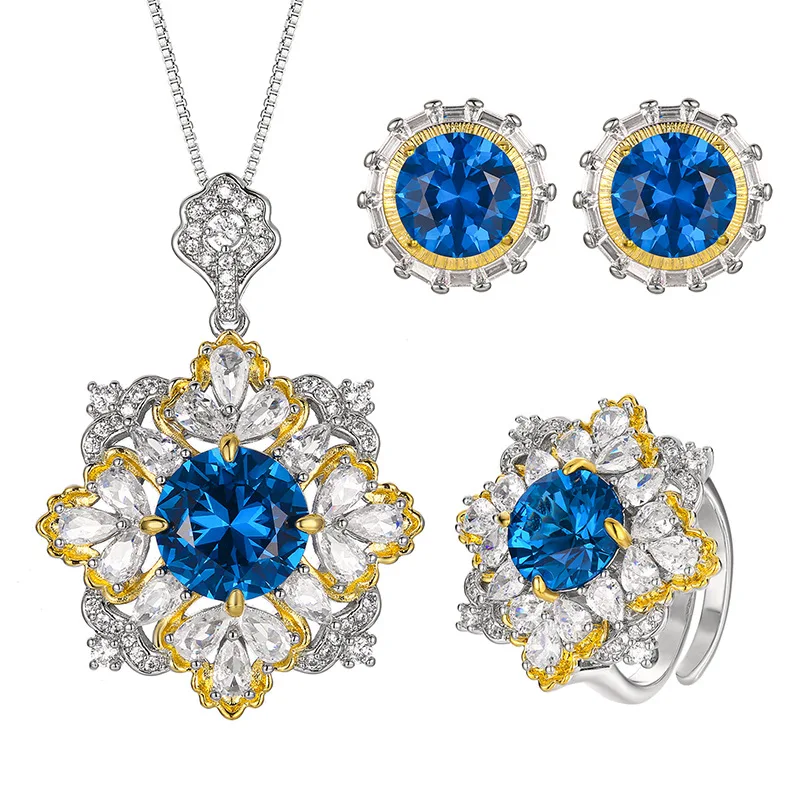 2025 جديد النحاس أسفل مطلية بالذهب محاكاة الأزرق وأشار كريستال الذرة اللون ضوء مجموعة فاخرة للنساء 12-10 متر #5