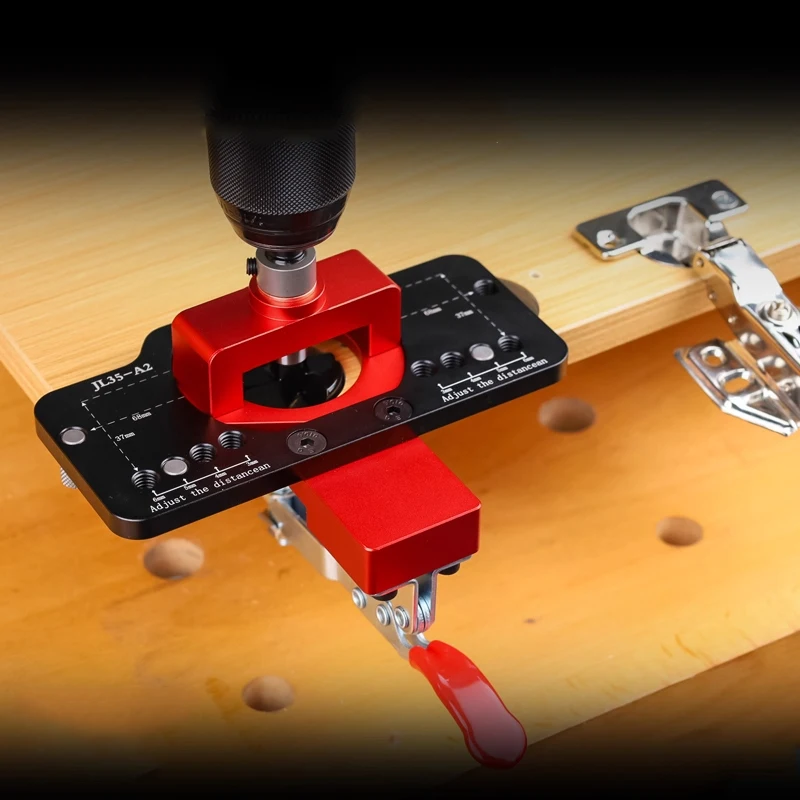 Woodworking 35mm hinge hole opener double clamp cabinet door hinge hole positioner drilling assistant adjustable