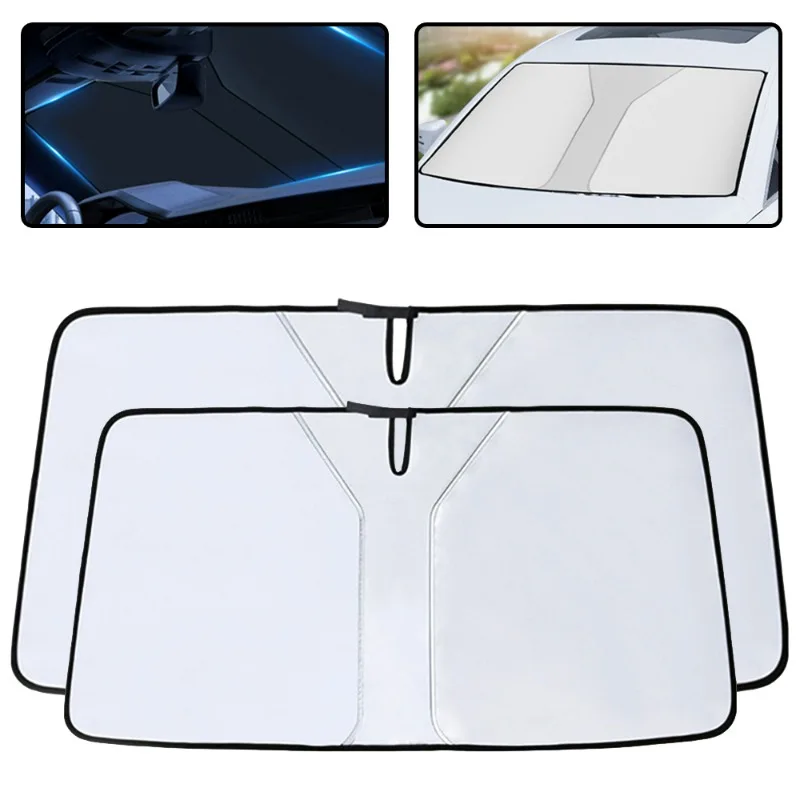 Car Sunshade Upgraded Thickened Foldable Sun Protection Cooling Silver Coated Cloth Front Sunshade Cover Windshield Accessories