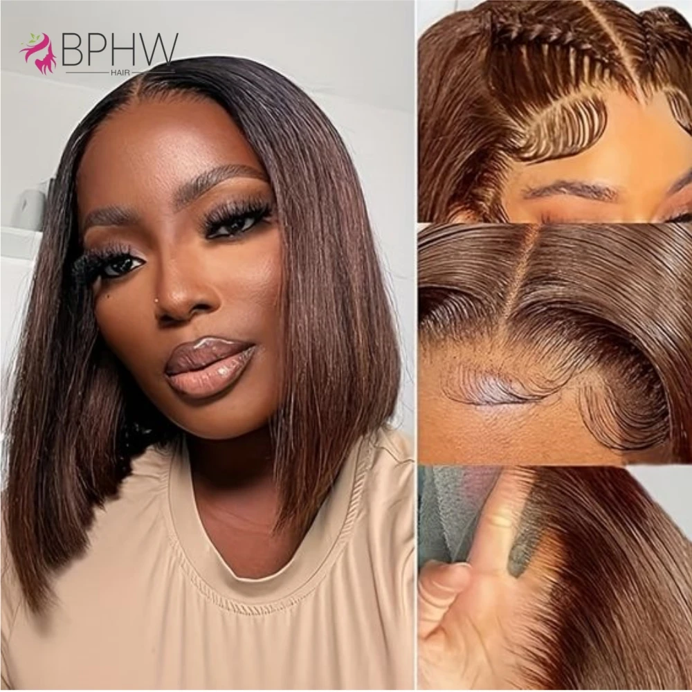 Brown Colored Wigs Straight Human Hair Wigs Brazilian 13x4 Lace Front Wigs For Women Pre Plucked 4x4 Lace Closure Wig BPHW Hair