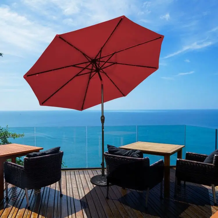 10 Feet Outdoor Patio Umbrella With Bright Solar LED Lights Premium Product In Patio Umbrellas & Bases Category