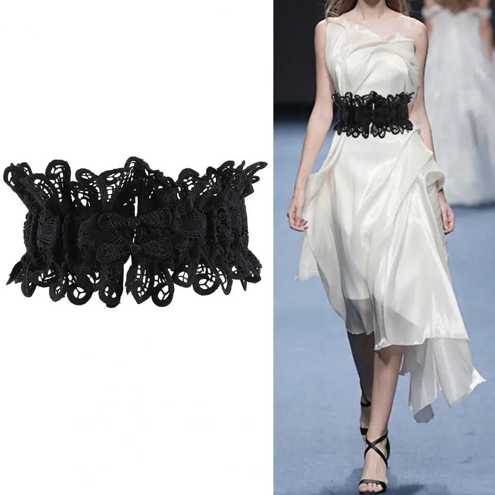 

Classic Color Belt Women Wide Belt Women’s Embroidery Lace Girdle Belt Adjustable Wide Brim Waistband Floral Lace-up Dress
