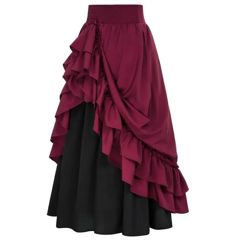 Woman American Retro Midi Skirt Harajuku Elegant Lace Skirt Cosplay Ladies Fashion Partchwork Skirts Gothic Vintage Clothing