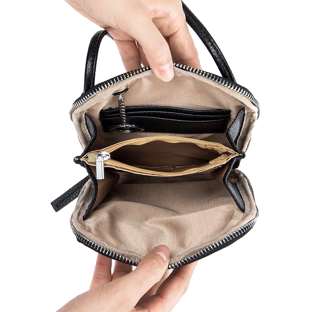 Genuine Leather Mini Shoulder Crossbody Bag Women Adjustable Straps Zipper Messenger Bags Multi-Card Slots Solid Color Phone Bag