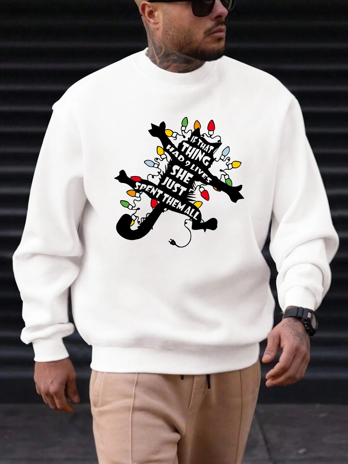 

2025 New Men's Cotton Sweatshirt Letter Kitten Pattern Printing Round Neck Fashion Casual High Quality Daily Top Clothing