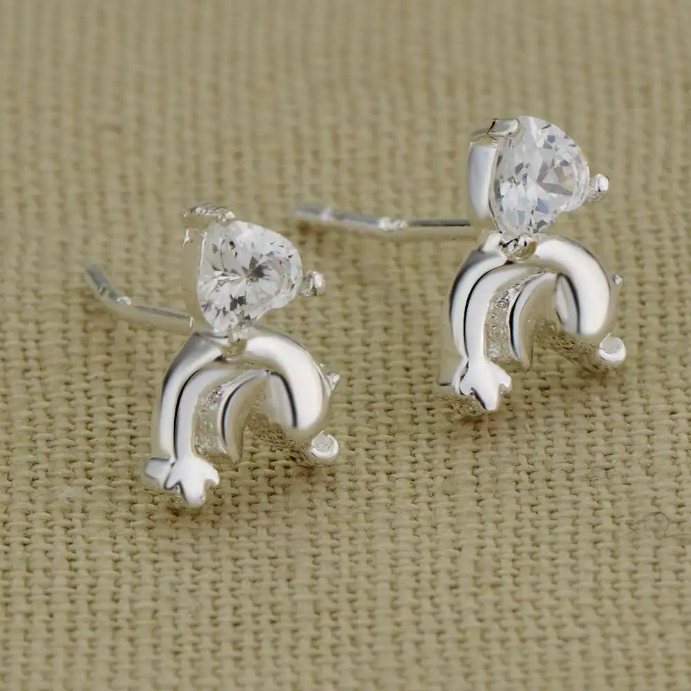 

925 Sterling Silver Little Earrings Dolphin for Women Wedding Engagement Fine Jewelry Fashion Luxury Zircon Gifts Earrings